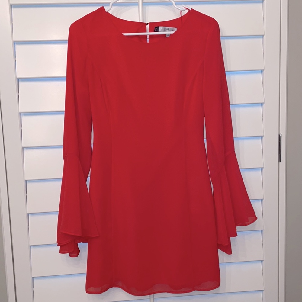 Jennifer Lopez red bell sleeve dress size 6 - Picture 3 of 4